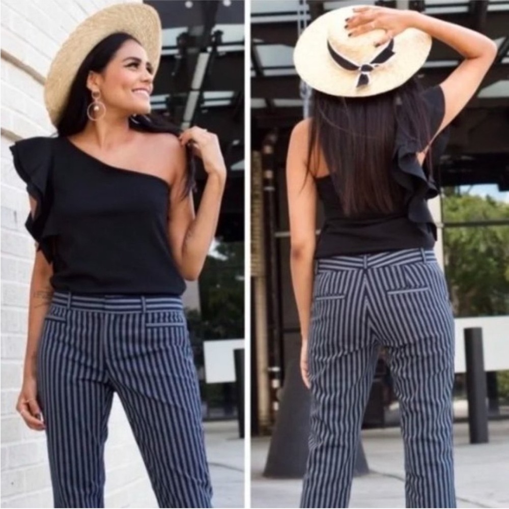Banana Republic Navy Sloan Skinny Crop Striped Pants Size 4 - Picture 2 of 9